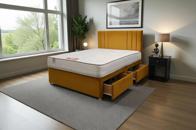 "Sarah Plush Bed Set With Mattress, 2 Drawers Same Side & 24""Headboard"