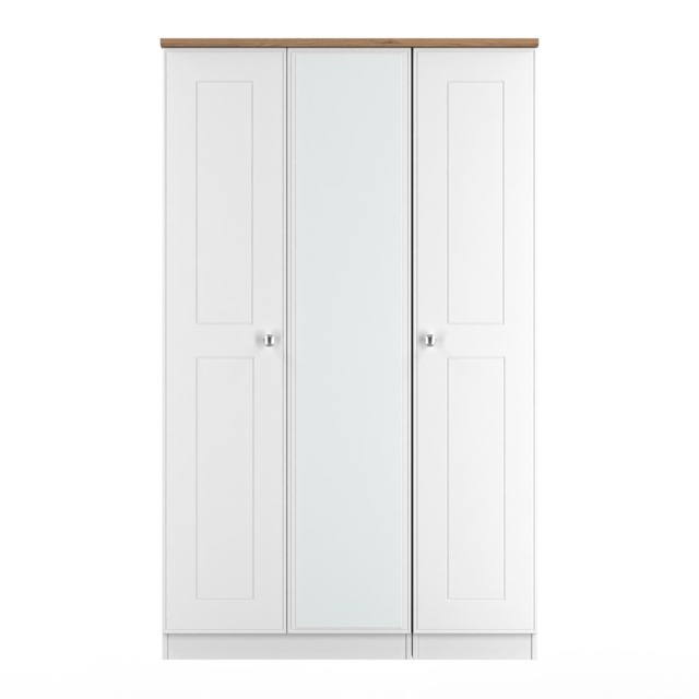 Albert Triple Mirror Wardrobe in White Ash & Riviera Oak (Ready Assembled) White White Ash & Riviera Oak