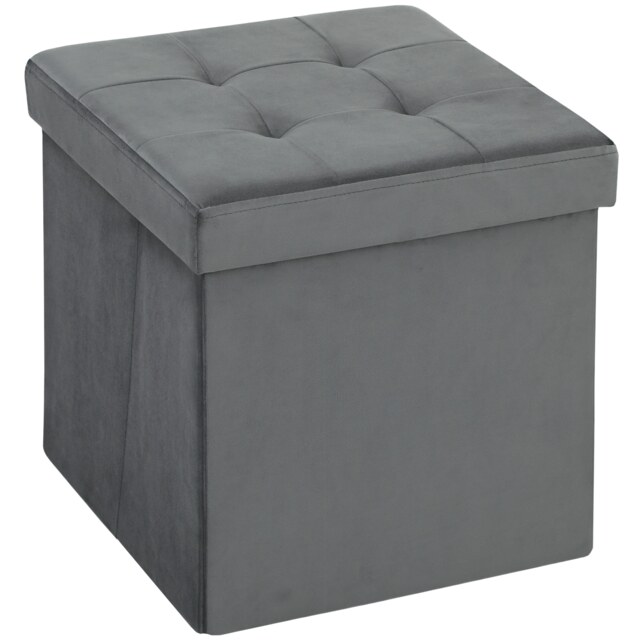 HOMCOM Foldable Velvet-Feel Storage Ottoman, 38 x 38 x 38 cm, Grey Grey 1