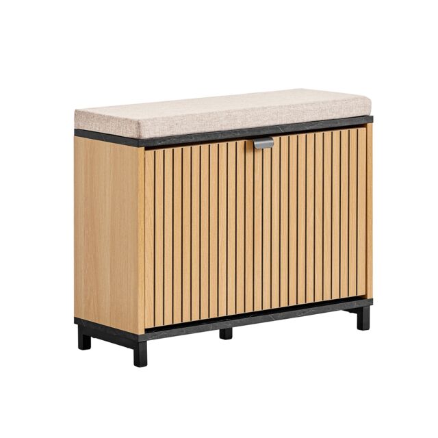 SoBuy Shoe Storage Bench with Padded Seat, Light Oak & Beige, 23.6x9.4x19.7 in, 9.9 kg - FSR201-N