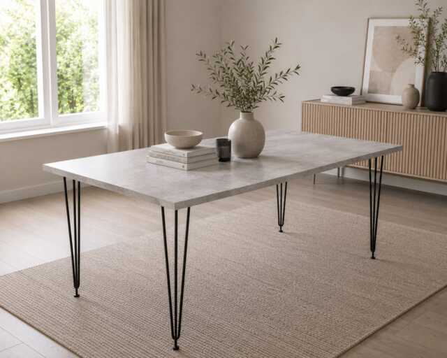 Modern Grey Rectangular Dining Table with Hairpin Legs Compact Kitchen Dining Room Table