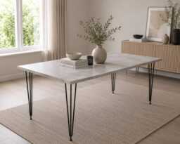Modern Grey Rectangular Dining Table with Hairpin Legs Compact Kitchen Dining Room Table