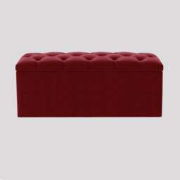 137cm Luna Chesterfield Ottoman Storage Box - Red Plush Velvet Upholstered Blanket Box