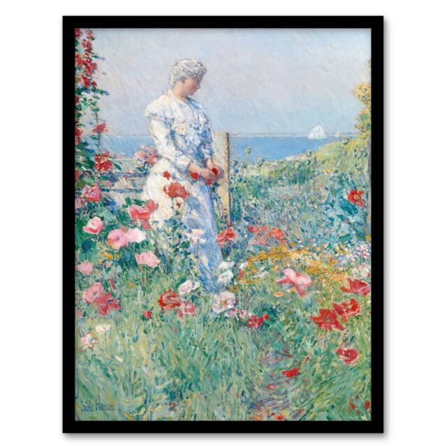 "Celia in Her Garden Floral Portrait Hassam Framed Wall Art Print 12X16"""