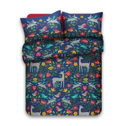 Velosso Robin Scandi Printed Cotton Blend Duvet Cover and Pillowcase Set Blue Double