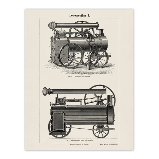 Lokomobilen Locomotive Steam Train Engine Vintage Huge Wall Art Print 18X24 In