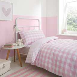 Check and Stripe Cotton Reversible Duvet Cover Set Pink