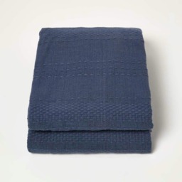 Homescapes Kashi Navy Cotton Throw with Tassels - 150 x 200 cm