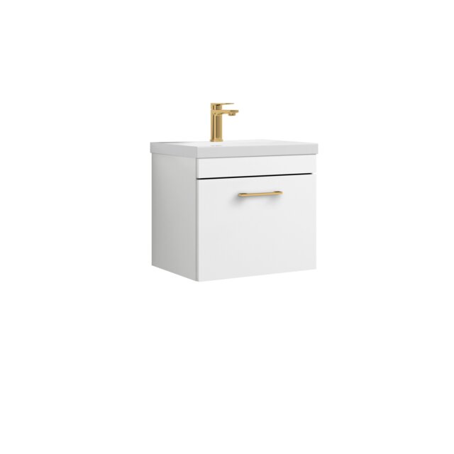 Balterley Rio 1 Drawer Wall Hung Vanity Basin Unit - with D-shaped handle (Tap Not Included) White Gloss White
