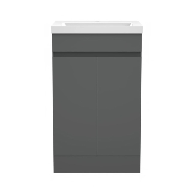 AICA 500mm Matte Anthracite Bathroom Vanity Unit With Basin Double Door Floor Standing Design Flat Packed