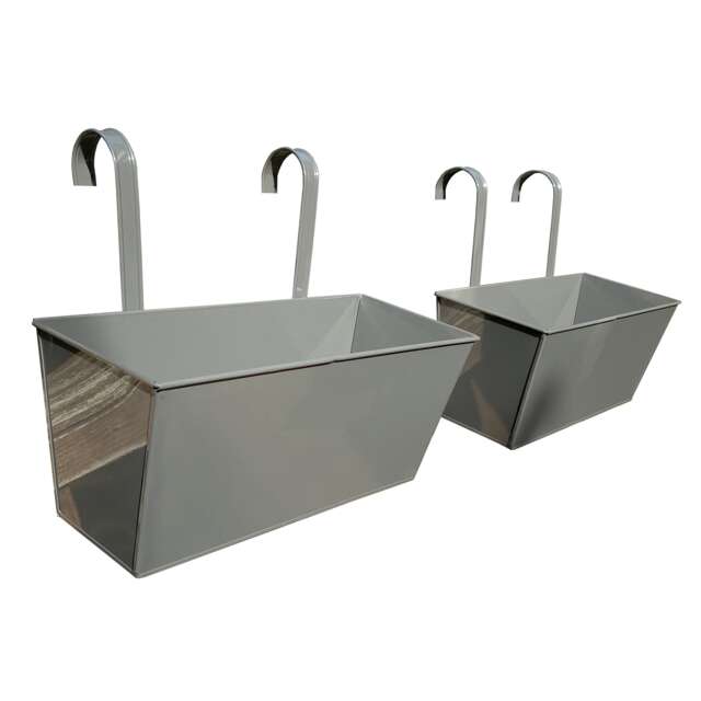 Metal Railing Planters French Grey Outdoor Balcony Hanging Pots - Pack of 2