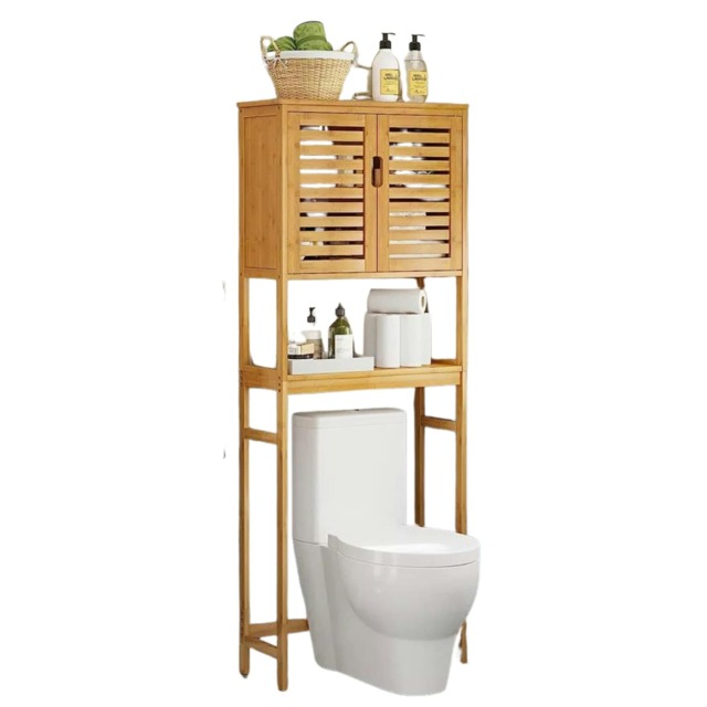 Wooden Over Toilet Storage Unit With Cabinets Natural Brown Brown One Size