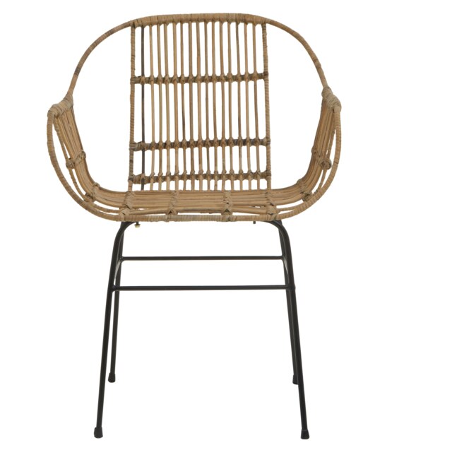 Interiors by Premier Brown Natural Rattan Chair with U Shaped Seat, Black Metal Legs Rattan Dining Chair, Rattan Outdoor Chair Cream