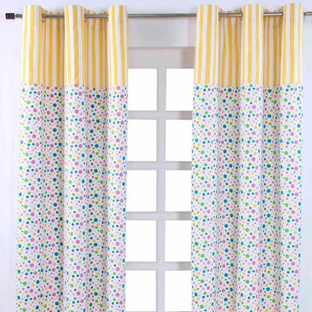Homescapes Multi Polka Dots Ready Made Eyelet Curtain Pair - 117 x 137 cm Drop Yellow Multi Colour