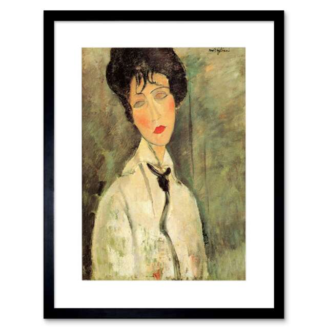 "Amedeo Modigliani Woman A Black Tie 12x16"" Framed Wall Art Print"