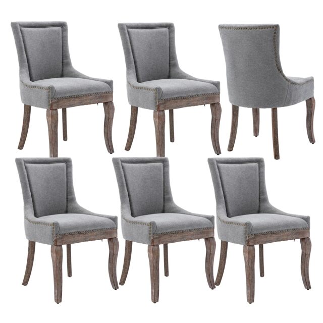 Bewley Set of 6 Modern Studded Linen Dining Chair with High Back
