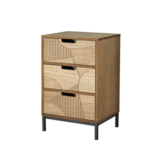 Chest Of Storage Drawers Solid Wooden Geometric Design Bedroom Organiser Brown