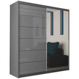 Modern High Gloss Storage Wardrobe with Mirror - Grey 200cm