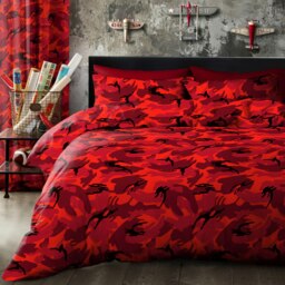 Velosso Camouflage Printed Cotton Blend Duvet Cover and Pillowcase Set Red Double