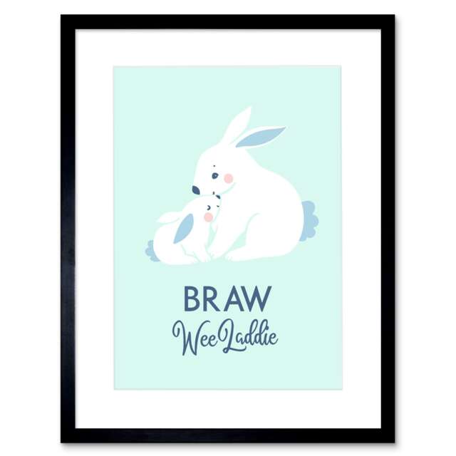 "Braw Wee Laddie New Baby Boy Scottish Blue Nursery 9x7"" Black Framed Wall Art Print"