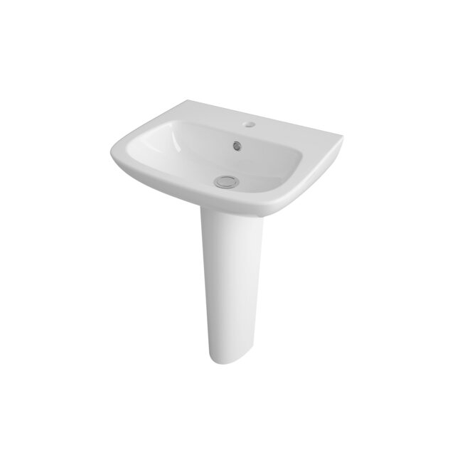 Balterley 1 Tap Hole Ceramic Basin & Full Pedestal, Soft Square Bathroom Sink White White