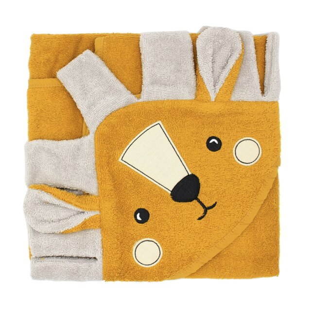 100% Organic Cotton Hooded Baby Bath Towel - Lion Yellow