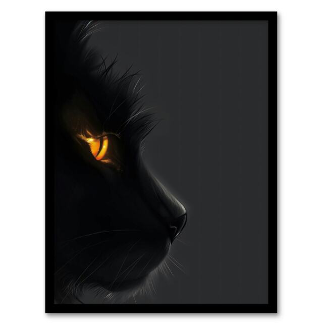Cat Lover Orange Gold Eyes Profile Portrait Black Framed Wall Art Print A4
