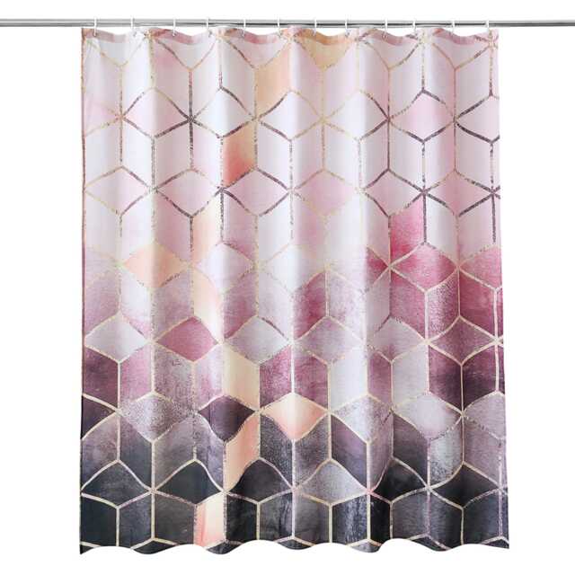 Marble Pink & Grey Polyester Shower Curtain with 12 Hooks - 180x180cm