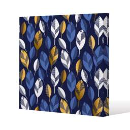 White, Blue & Gold Leaves on Navy Background (Canvas Print) / 46 x 46 x 4cm Multi