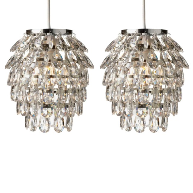 Set of 2 Pineapple - Chrome and Clear Jewelled Pendant Lightshades Clear Chrome Medium 2