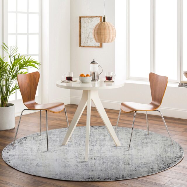 LIVABLISS Roma-Abstract Modern Marble Round Rug Ø200 cm Charcoal Grey Off-White
