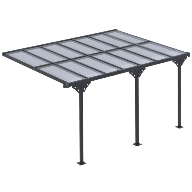 Outsunny Outdoor Patio Wallmounted 4.35 x 3(m) Gazebo Pergola, Aluminum Post, PC Roof