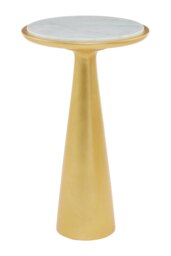 Large Gold Side Table With Conical Base,Unique Gold Finished Round Bedside Table,White Marble Side Table Gold