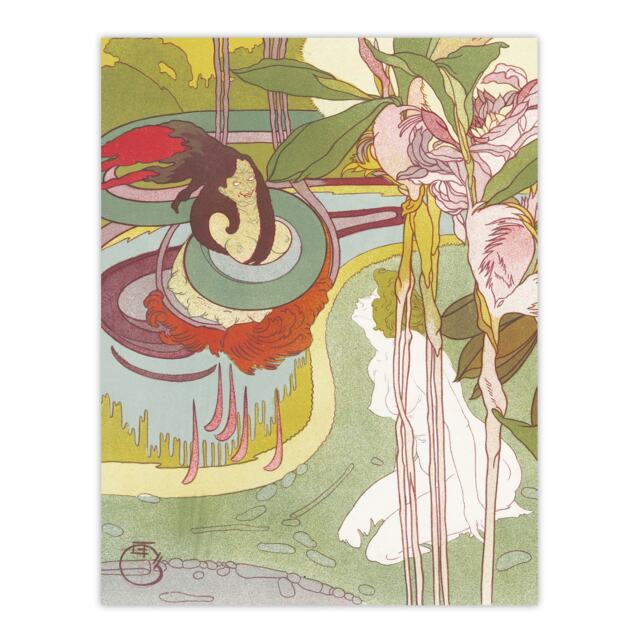"Woman Sees Vision in Garden Vintage Wall Art Print de Feure 24x32"""