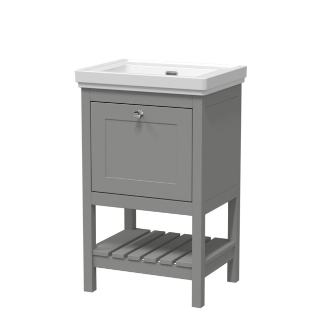 Traditional Furniture Floor Standing 1 Drawer Vanity & 0 Tap Hole Fireclay Basin, 500mm, Cool Grey Multi