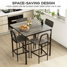 COSTWAY 5PCS Industrial Dining Table Set Kitchen Bar Counter Height Table and 4 Stools
