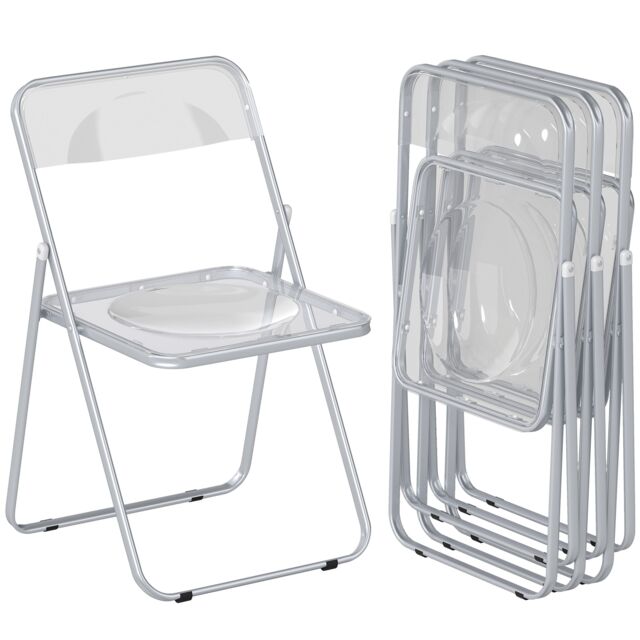HOMCOM Foldable Chairs with Heavy Duty Steel Frame, Clear