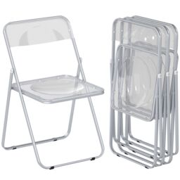 HOMCOM Foldable Chairs with Heavy Duty Steel Frame, Clear