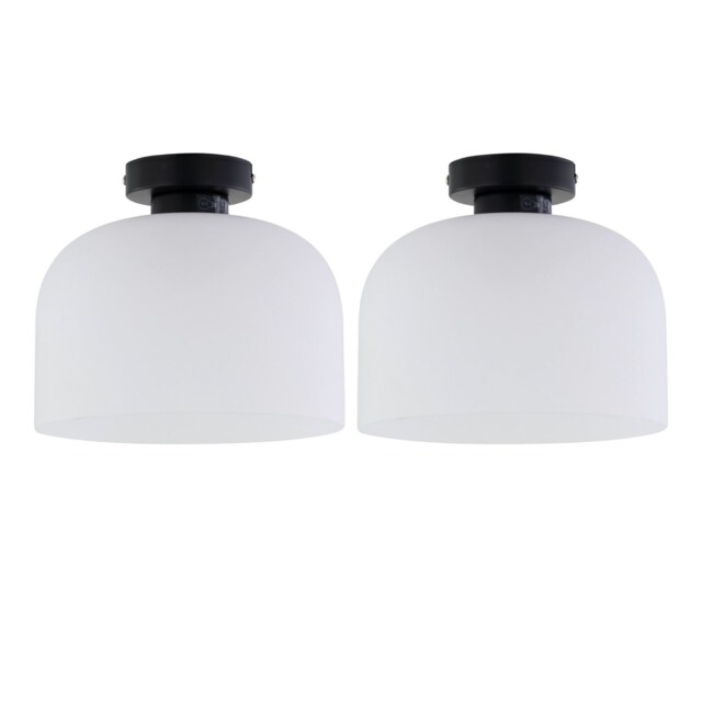 Set of 2 Victoria - Black Flush Ceiling Lights with Frost Glass Shades Black White 2