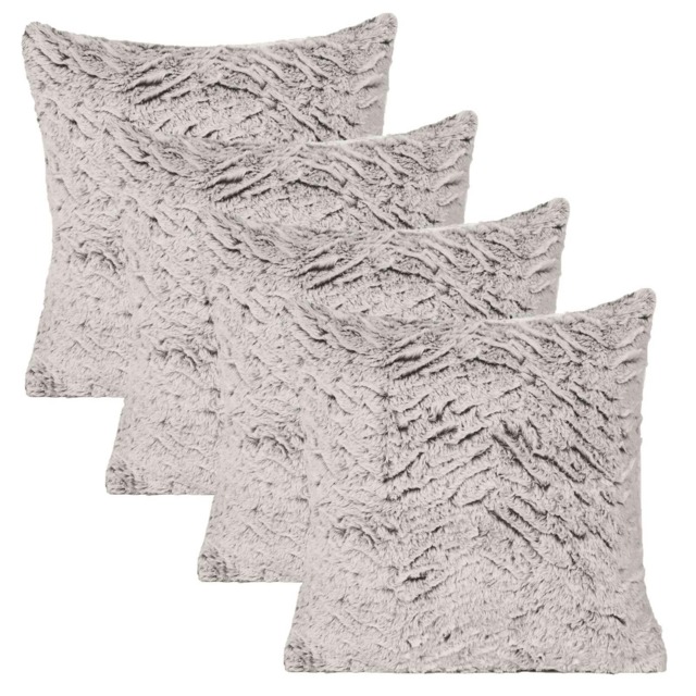 OHS 4 x Two Tone Faux Fur Plush Cushion Covers, 45x45cm - Natural