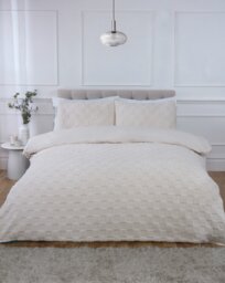 Luxury Check Teddy Polyester Fleece Duvet Cover Set with Pillowcase Cream King