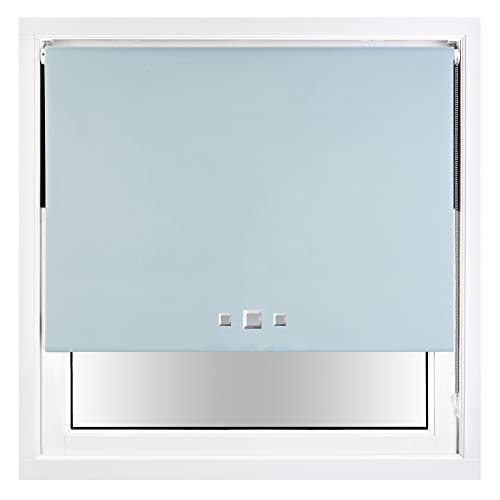 FURNISHED Blackout Roller Blind with Triple Square Eyelets Easy Fit Window Shade Blue Duck Egg Blue (W) 215cm x (L) 210cm