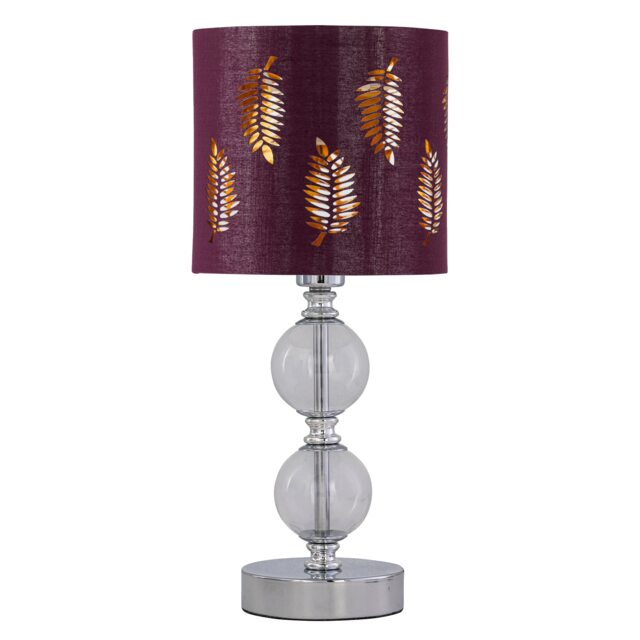 Chrome Two Ball Table Lamp with Burgundy Fern Shade