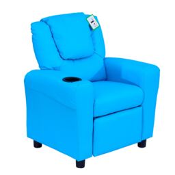HOMCOM Kids Recliner Chair w/ Cup Holder, PU Leather Children Lounger, Blue