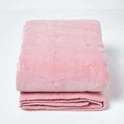 Homescapes Pink Velvet Quilted Throw - 150 x 200 cm