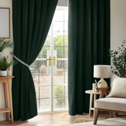 Chenille Blackout Pencil Pleat Top Curtains 117cm x 137cm Green Green Green 1