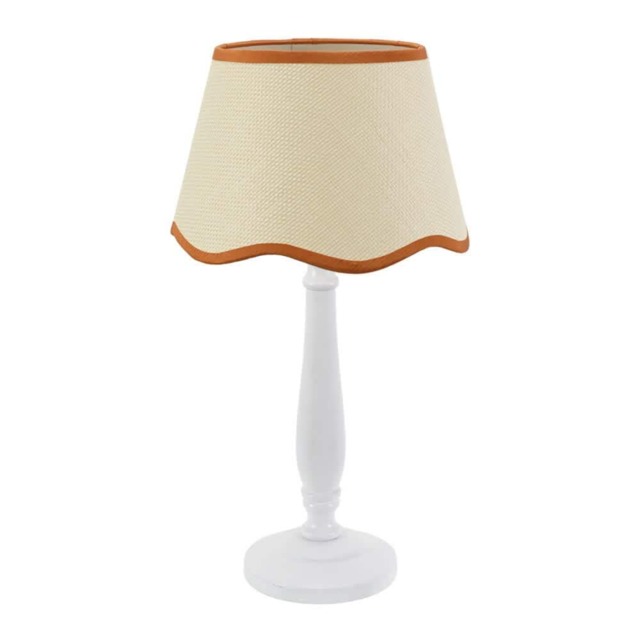 ValueLights Victoria White Wood Table Lamp Scallop Rust Trim Shade