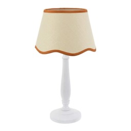 ValueLights Victoria White Wood Table Lamp Scallop Rust Trim Shade
