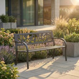 Garden Vida 3 Seater Steel Garden Bench Outdoor Patio Seating, Rose