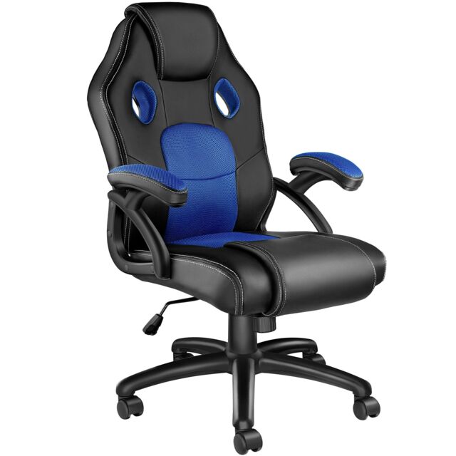 Gaming Chair Mike - ergonomic shape, thick padding, stepless height adjustment Black black/blue One Size 1